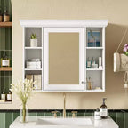 Armoire à pharmacie murale avec porte miroir et 6 étagères ouvertes, 90,2 × 73 cm