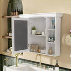 Armoire à pharmacie murale avec porte miroir et 6 étagères ouvertes, 90,2 × 73 cm