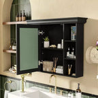 Armoire à pharmacie murale avec porte miroir et 6 étagères ouvertes, 90,2 × 73 cm