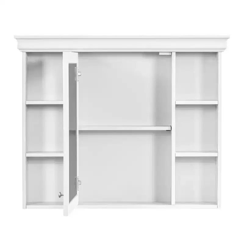 CASAINC Armoire de toilette murale 35 x 28 avec porte miroir et 6 étagères ouvertes, meuble de salle de bain moderne