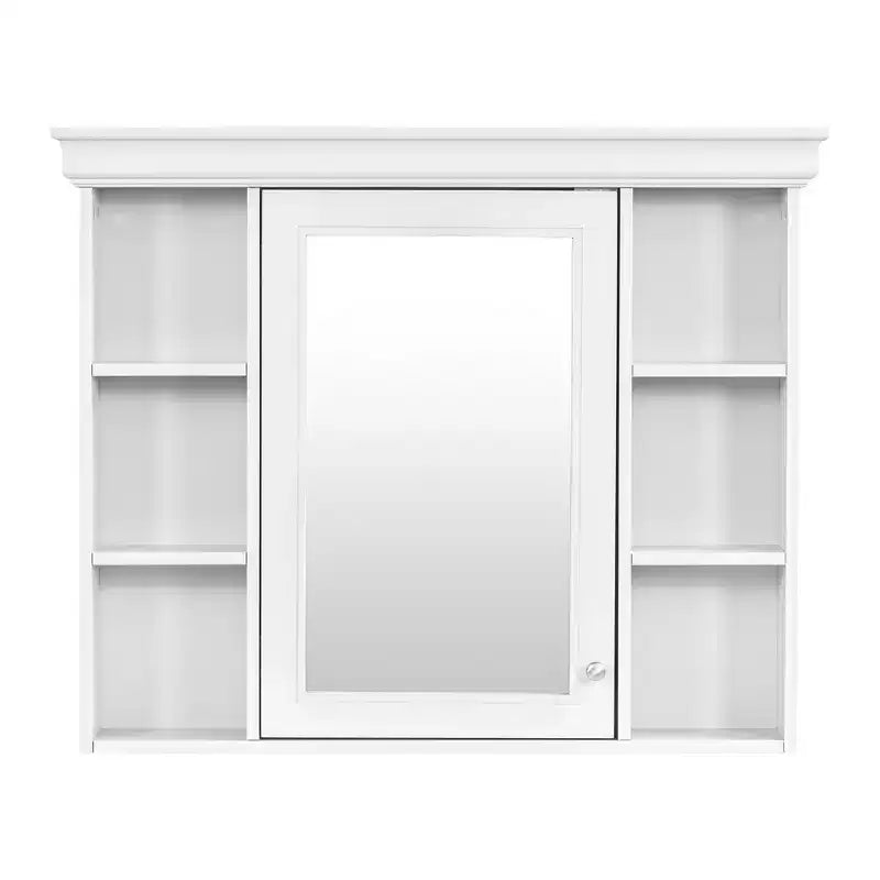 CASAINC Armoire de toilette murale 35 x 28 avec porte miroir et 6 étagères ouvertes, meuble de salle de bain moderne