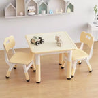 Table et 2 chaises pour enfants COZONY, 60 cm, adaptée aux poussettes avec bords de sécurité et patins antidérapants, jaune