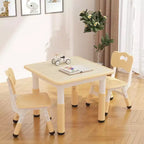 Table et 2 chaises pour enfants COZONY, 60 cm, adaptée aux poussettes avec bords de sécurité et patins antidérapants, jaune