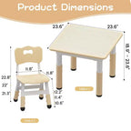 Table et 2 chaises pour enfants COZONY, 60 cm, adaptée aux poussettes avec bords de sécurité et patins antidérapants, jaune