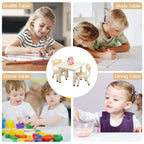 Table et 2 chaises pour enfants COZONY, 60 cm, adaptée aux poussettes avec bords de sécurité et patins antidérapants, jaune