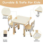 Table et 2 chaises pour enfants COZONY, 60 cm, adaptée aux poussettes avec bords de sécurité et patins antidérapants, jaune