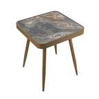 Square Glass-Top Side Table with Gold Iron Legs, 43.9 × 43.9 × 46 cm
