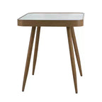 Table d'appoint carrée à plateau en verre avec pieds en fer doré, 43,9 × 43,9 × 46 cm