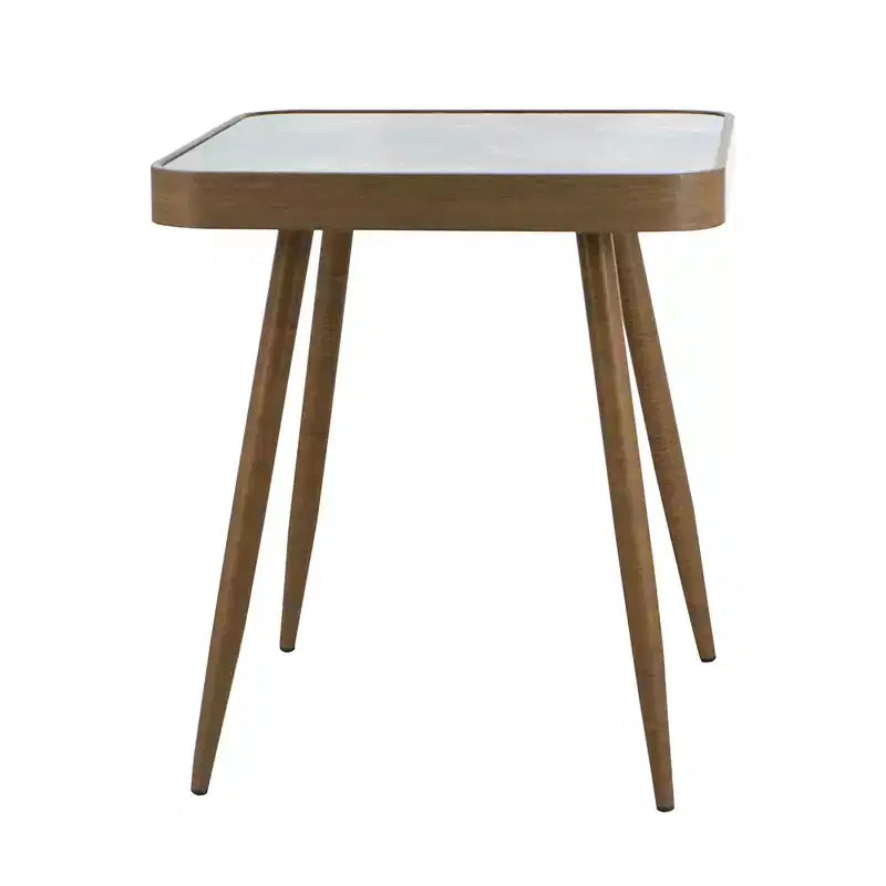 Table d'appoint carrée avec plateau en verre au design marbré et pieds en fer doré 17,3x17,3x18