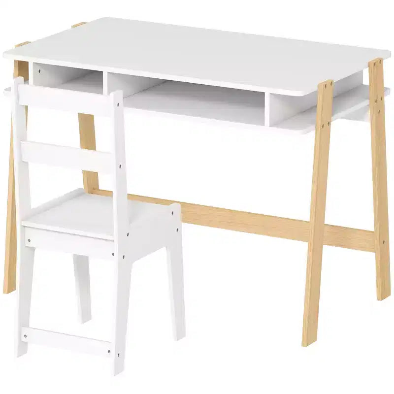 Kids Desk and Chair Set with Storage for Bedroom Study Ages 3-12 White