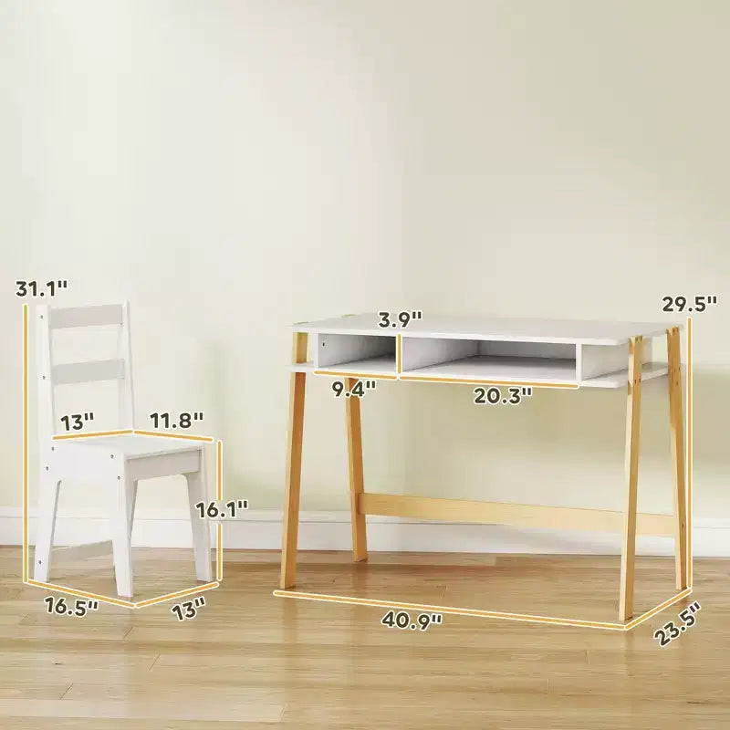 Ensemble bureau et chaise pour enfant avec rangement pour chambre d'étude, 3-12 ans, blanc