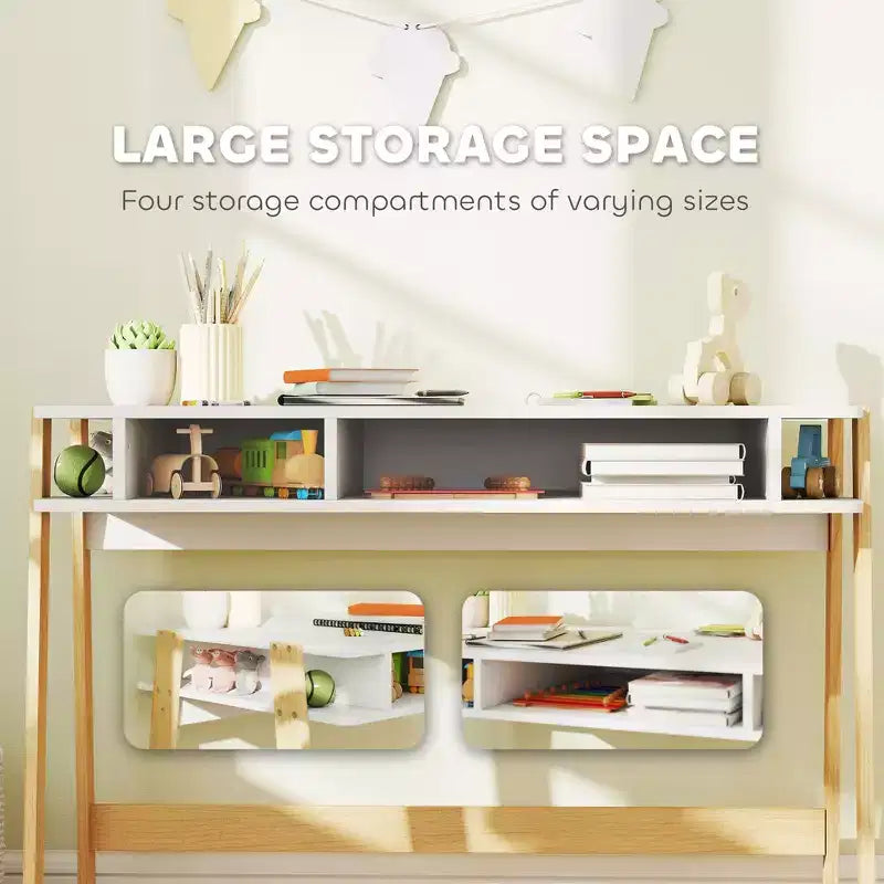 Ensemble bureau et chaise pour enfant avec rangement pour chambre d'étude, 3-12 ans, blanc