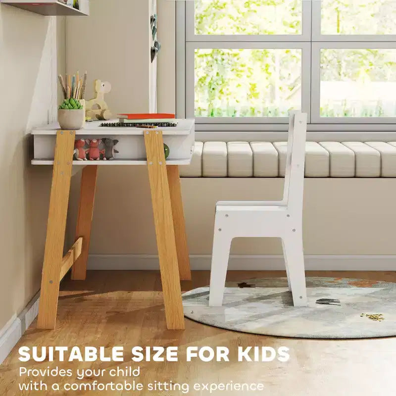 Ensemble bureau et chaise pour enfant avec rangement pour chambre d'étude, 3-12 ans, blanc