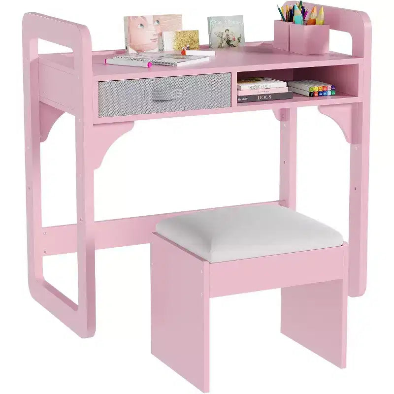 Ensemble bureau et chaise en bois avec tiroirs en tissu spacieux et porte-stylo intégré pour un apprentissage et une écriture organisés
