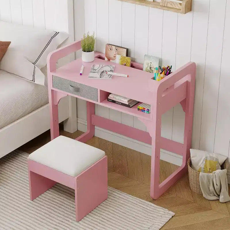 Ensemble bureau et chaise en bois avec tiroirs en tissu spacieux et porte-stylo intégré pour un apprentissage et une écriture organisés