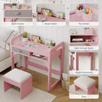 Ensemble bureau et chaise en bois avec tiroirs en tissu spacieux et porte-stylo intégré pour un apprentissage et une écriture organisés