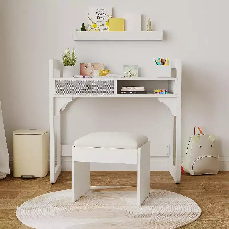 Ensemble bureau et chaise en bois avec tiroirs en tissu spacieux et porte-stylo intégré pour un apprentissage et une écriture organisés