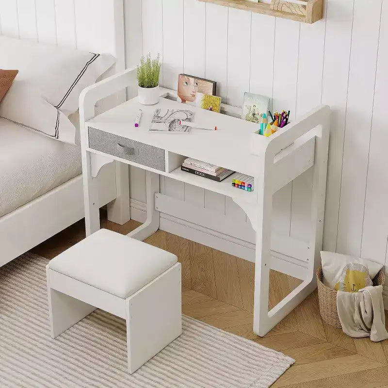 Ensemble bureau et chaise en bois avec tiroirs en tissu spacieux et porte-stylo intégré pour un apprentissage et une écriture organisés