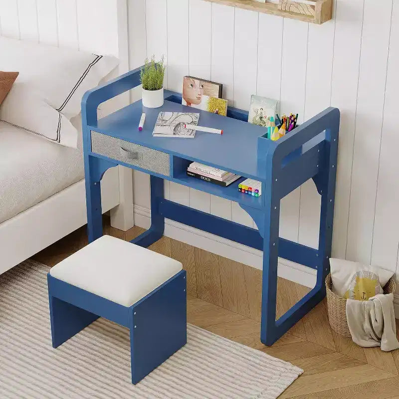 Ensemble bureau et chaise en bois avec tiroirs en tissu spacieux et porte-stylo intégré pour un apprentissage et une écriture organisés