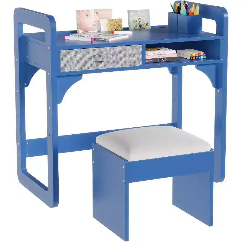 Ensemble bureau et chaise en bois avec tiroirs en tissu spacieux et porte-stylo intégré pour un apprentissage et une écriture organisés