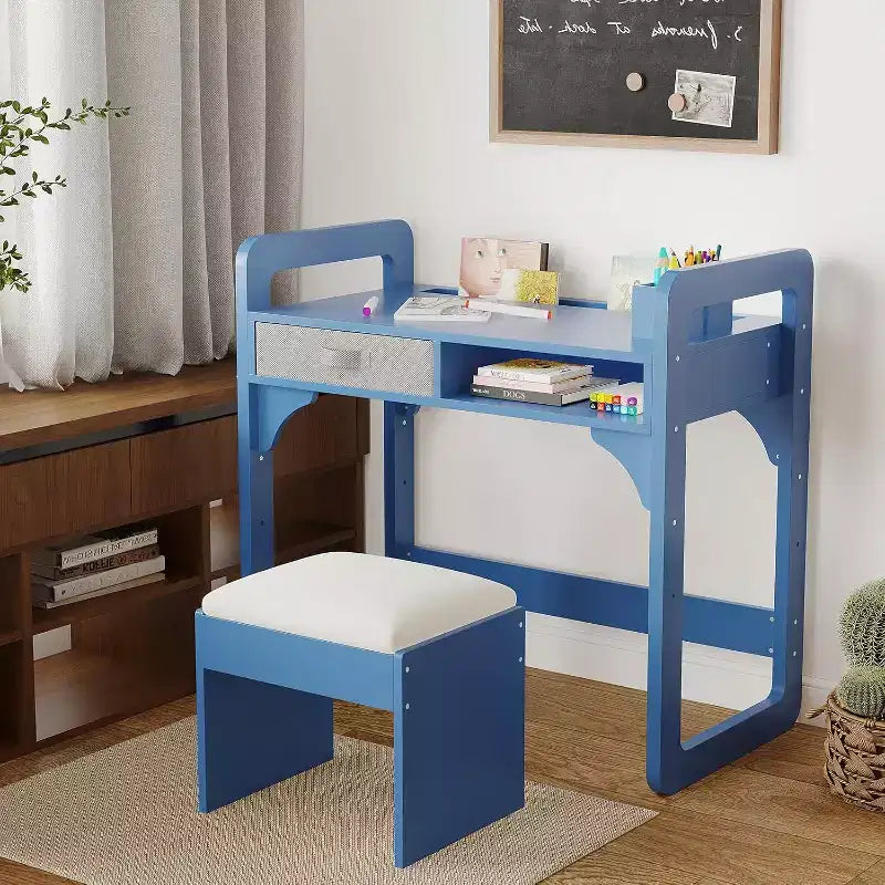 Wooden Study Desk and Chair Set with Spacious Cloth Drawers and Built-in Pen Holder for Organized Learning and Writing