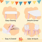 JVNOXK Ensemble Table et Chaises pour Enfants, Bureau en Bois 3 Pièces avec Dossier Animal, Table d'Activité pour Dessin, Apprentissage, Salle de Jeux ou Chambre de Bébé Rose