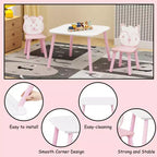 JVNOXK Ensemble Table et Chaises pour Enfants, Bureau en Bois 3 Pièces avec Dossier Animal, Table d'Activité pour Dessin, Apprentissage, Salle de Jeux ou Chambre de Bébé Rose