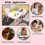 JVNOXK Ensemble Table et Chaises pour Enfants, Bureau en Bois 3 Pièces avec Dossier Animal, Table d'Activité pour Dessin, Apprentissage, Salle de Jeux ou Chambre de Bébé Rose