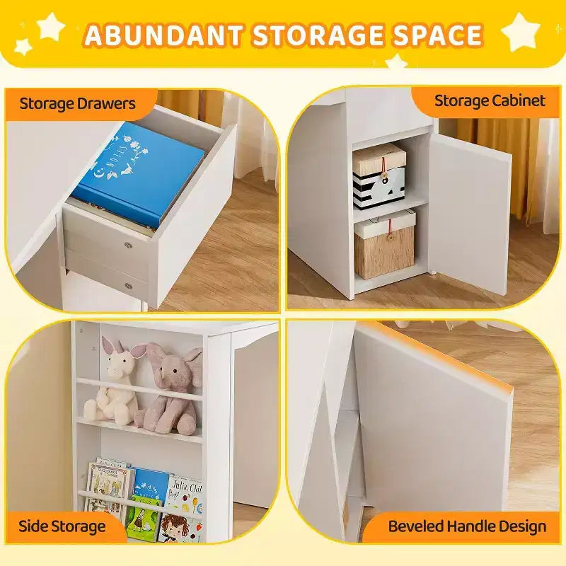 JOYMOR Bureaux et Chaises pour Enfants avec Étagère, Bureau d'Étude pour Enfants avec Meuble de Rangement, Table d'Ordinateur pour Étudiants pour Enfants de 5 à 12 Ans
