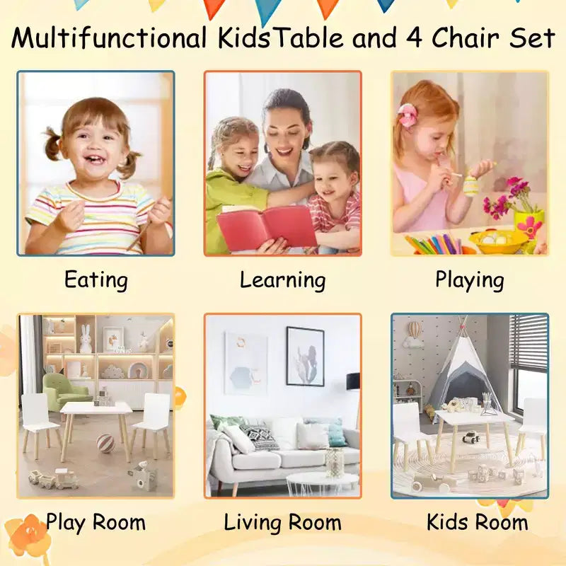 Table et 2 chaises pour enfants, ensemble table et chaises 3 pièces pour tout-petits, ensemble de table de jeu d'activités en bois (blanc)
