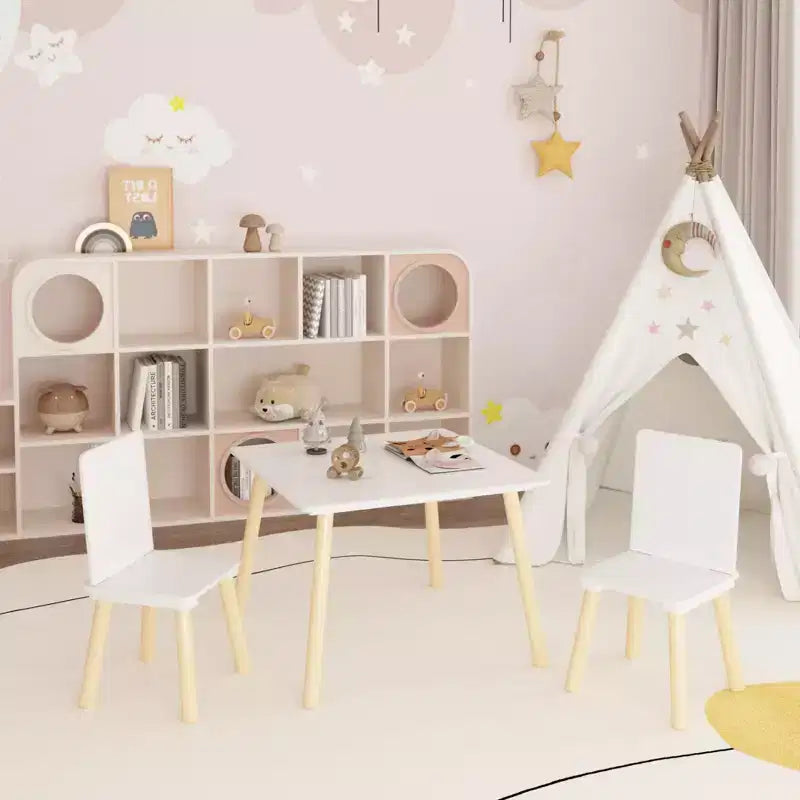 Table et 2 chaises pour enfants, ensemble table et chaises 3 pièces pour tout-petits, ensemble de table de jeu d'activités en bois (blanc)