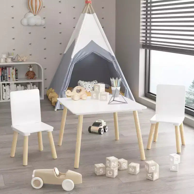 Table et 2 chaises pour enfants, ensemble table et chaises 3 pièces pour tout-petits, ensemble de table de jeu d'activités en bois (blanc)