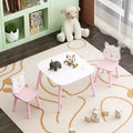Kids Table and Chair Set, 3-Piece Wooden Toddler Desk with Animal Backrest, Activity Table for Drawing, Learning,Playroom or Nursery(Pink&White)