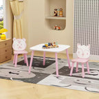 Ensemble Table et Chaises pour Enfants, Bureau Enfant en Bois 3 Pièces avec Dossier Animal, Table d'Activités pour Dessin, Apprentissage, Salle de Jeux ou Crèche (Rose et Blanc)