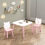Ensemble Table et Chaises pour Enfants, Bureau Enfant en Bois 3 Pièces avec Dossier Animal, Table d'Activités pour Dessin, Apprentissage, Salle de Jeux ou Crèche (Rose et Blanc)
