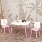 Ensemble Table et Chaises pour Enfants, Bureau Enfant en Bois 3 Pièces avec Dossier Animal, Table d'Activités pour Dessin, Apprentissage, Salle de Jeux ou Crèche (Rose et Blanc)