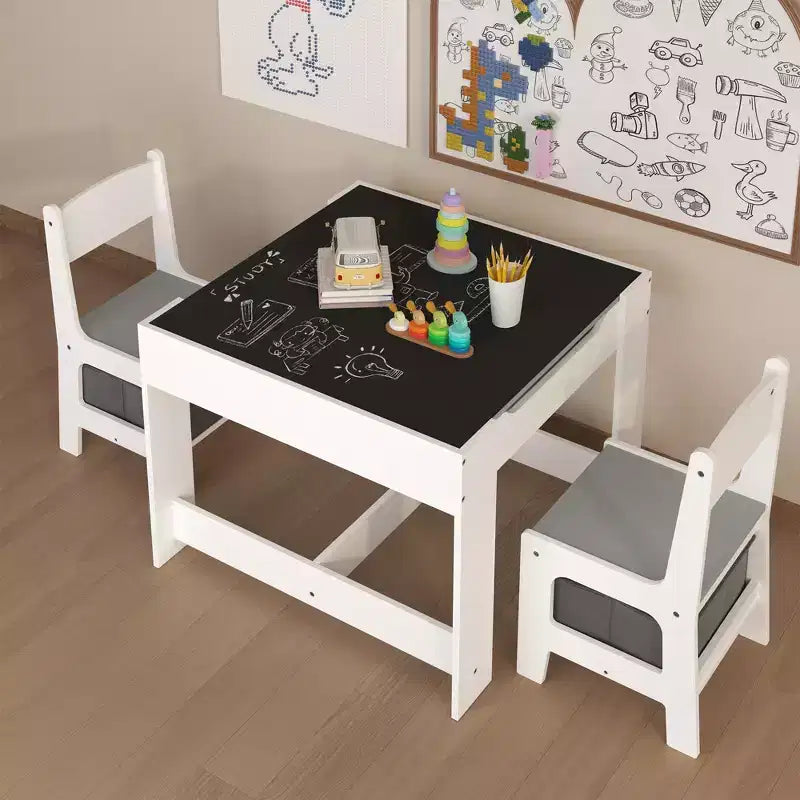 Ensemble Table et Chaises pour Enfants, Table d'Activités en Bois 3 en 1 avec Tiroir de Rangement pour Dessin, Lecture, Bricolage, Ensemble Table à Plateau Amovible 2 en 1