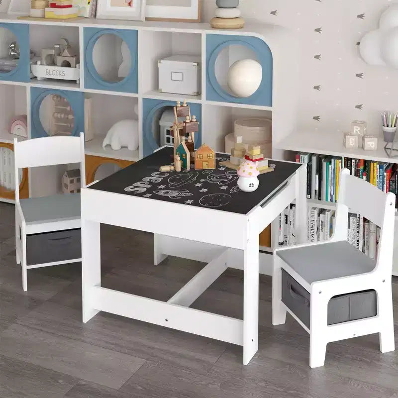 Ensemble Table et Chaises pour Enfants, Table d'Activités en Bois 3 en 1 avec Tiroir de Rangement pour Dessin, Lecture, Bricolage, Ensemble Table à Plateau Amovible 2 en 1