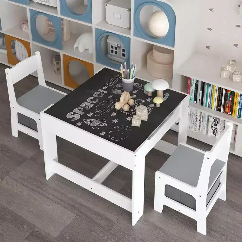Ensemble Table et Chaises pour Enfants, Table d'Activités en Bois 3 en 1 avec Tiroir de Rangement pour Dessin, Lecture, Bricolage, Ensemble Table à Plateau Amovible 2 en 1