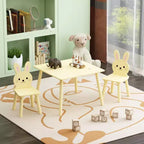 Ensemble Table et 2 Chaises Lapin pour Enfants, Table d'Activités en Bois pour Tout-petits, Set de Jeu et d'Étude au Design Animal Adorable pour Salle de Jeux