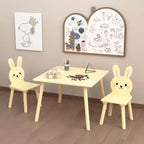 Ensemble Table et 2 Chaises Lapin pour Enfants, Table d'Activités en Bois pour Tout-petits, Set de Jeu et d'Étude au Design Animal Adorable pour Salle de Jeux