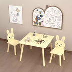 Ensemble Table et 2 Chaises Lapin pour Enfants, Table d'Activités en Bois pour Tout-petits, Set de Jeu et d'Étude au Design Animal Adorable pour Salle de Jeux