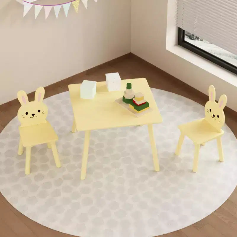 Ensemble Table et 2 Chaises Lapin pour Enfants, Table d'Activités en Bois pour Tout-petits, Set de Jeu et d'Étude au Design Animal Adorable pour Salle de Jeux