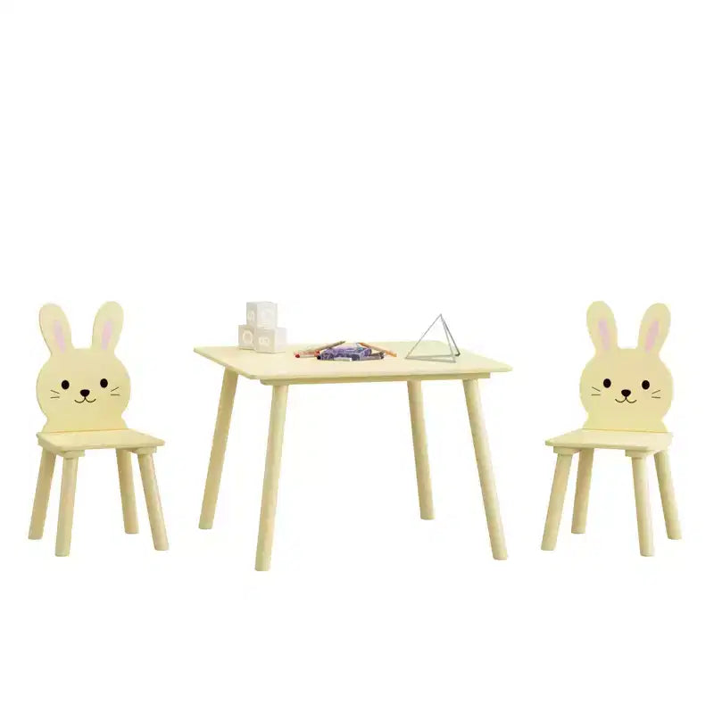 Ensemble Table et 2 Chaises Lapin pour Enfants, Table d'Activités en Bois pour Tout-petits, Set de Jeu et d'Étude au Design Animal Adorable pour Salle de Jeux