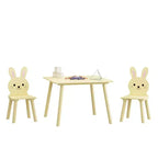 Ensemble Table et 2 Chaises Lapin pour Enfants, Table d'Activités en Bois pour Tout-petits, Set de Jeu et d'Étude au Design Animal Adorable pour Salle de Jeux