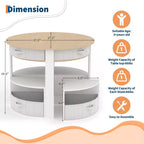 Ensemble Table et Chaises pour Enfants, 5 Pièces, Table Ronde Gigogne en Bois pour Enfants avec 4 Tabourets de Rangement et 4 Tiroirs en Tissu, Ensemble Table et Chaises pour Tout-Petits