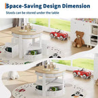 Ensemble Table et Chaises pour Enfants, 5 Pièces, Table Ronde Gigogne en Bois pour Enfants avec 4 Tabourets de Rangement et 4 Tiroirs en Tissu, Ensemble Table et Chaises pour Tout-Petits
