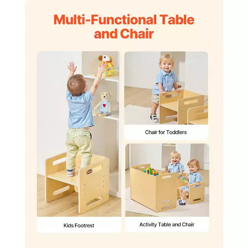 Ensemble table et chaise Montessori Etokfoks en contreplaqué, hauteur réglable, 26,2x14,2x20,5 po, conversion facile, naturel