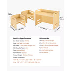 Ensemble table et chaise Montessori Etokfoks en contreplaqué, hauteur réglable, 26,2x14,2x20,5 po, conversion facile, naturel