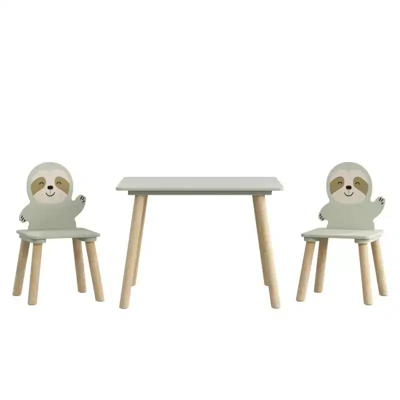 Table et chaises en bois Etokfoks Sloth pour enfants avec 2 chaises animaux Vert sauge pour salle de jeux, chambre, salle de classe